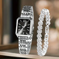 2PCS Fashion Rectangle Women Quartz Watch Rhinestone Bracelet Set Ladies Roma Dial Wristwatch Reloj Mujer Girls Clock Gift